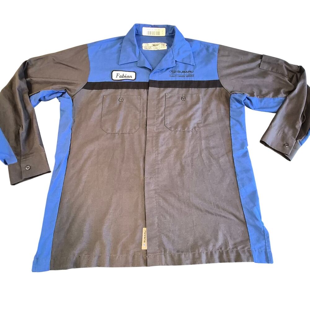 Red Kap Subaru Dealer Long Sleeve Mechanic Work Shirt Mens Large Blue Grey